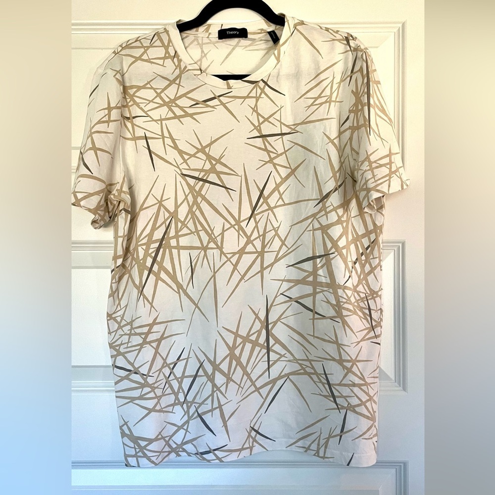 Theory Print Men's White & Cream T-Shirt Size L